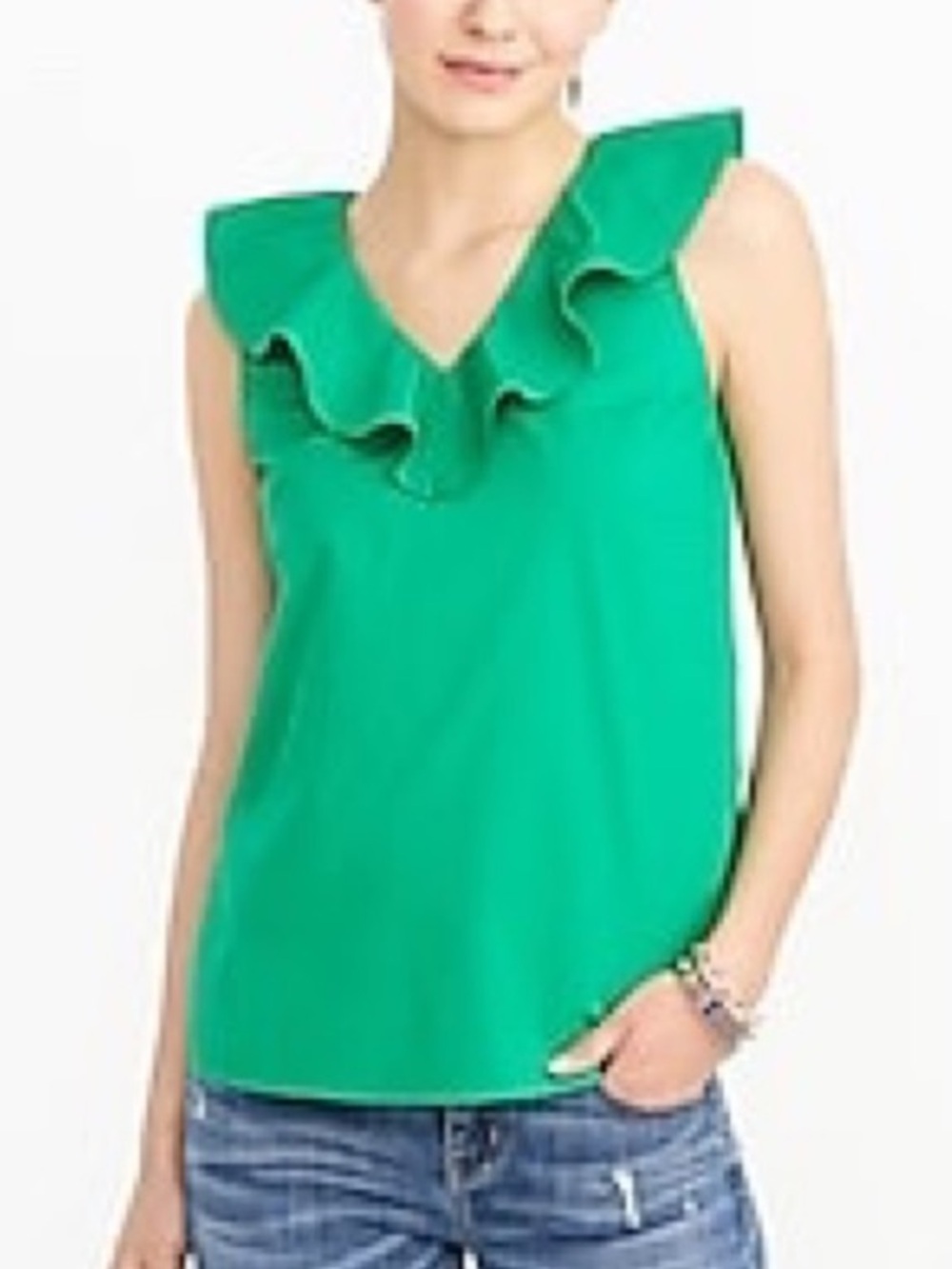 J. Crew Factory Kelly Green Ruffle A-Line Sleeveless Womens Top Size 6